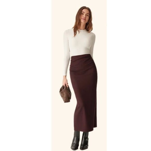 NWT OGL Eco Mousse MaxWarm Cozy Thermal Side Ruched Pencil Maxi Skirt Sz S Ruby - Picture 1 of 5
